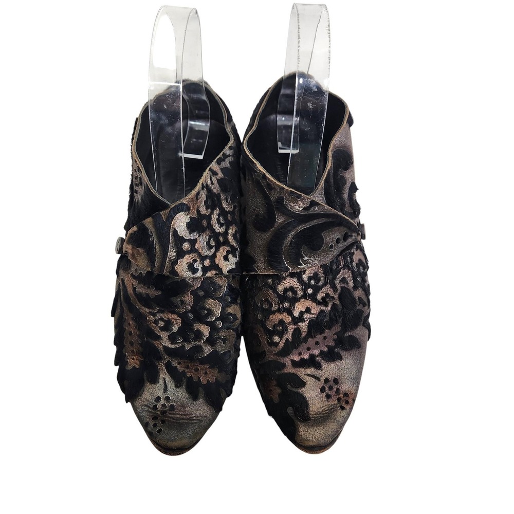 CYDWOQ Edge Shoes Womens 6 36 Black Floral Victorian Embossed Leather Handmade - Picture 2 of 9